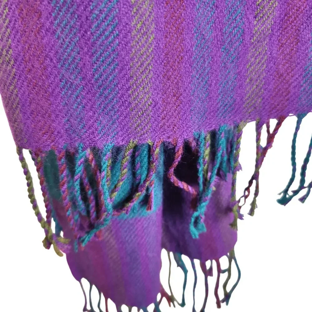 Vintage Oscar de la Renta Studio Multicolor Thick Scarf Shawl Fringe Colorblock